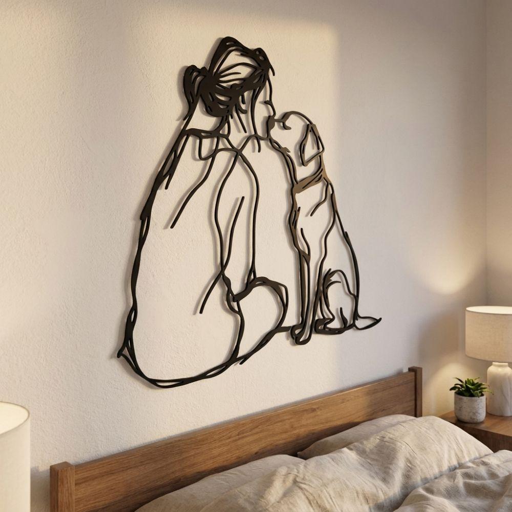 Minimalist Woman And Dog Wall Decor 2D Flat Line Art Metal Decor Modern Wall Decor Modern Home