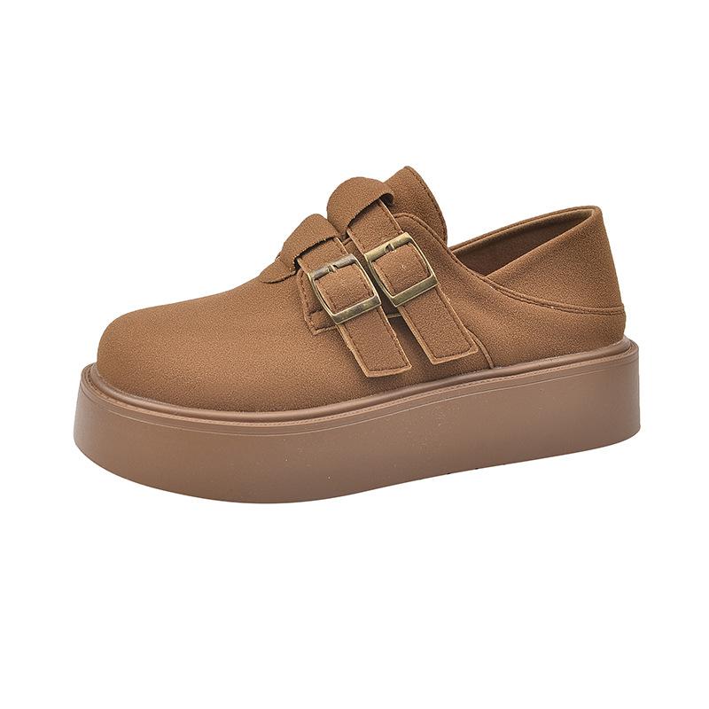 

Casual loafers women s 2025 autumn Korean version of the new platform belt buckle matte one-pedal muffin commuter shoes 35 светло-коричневого