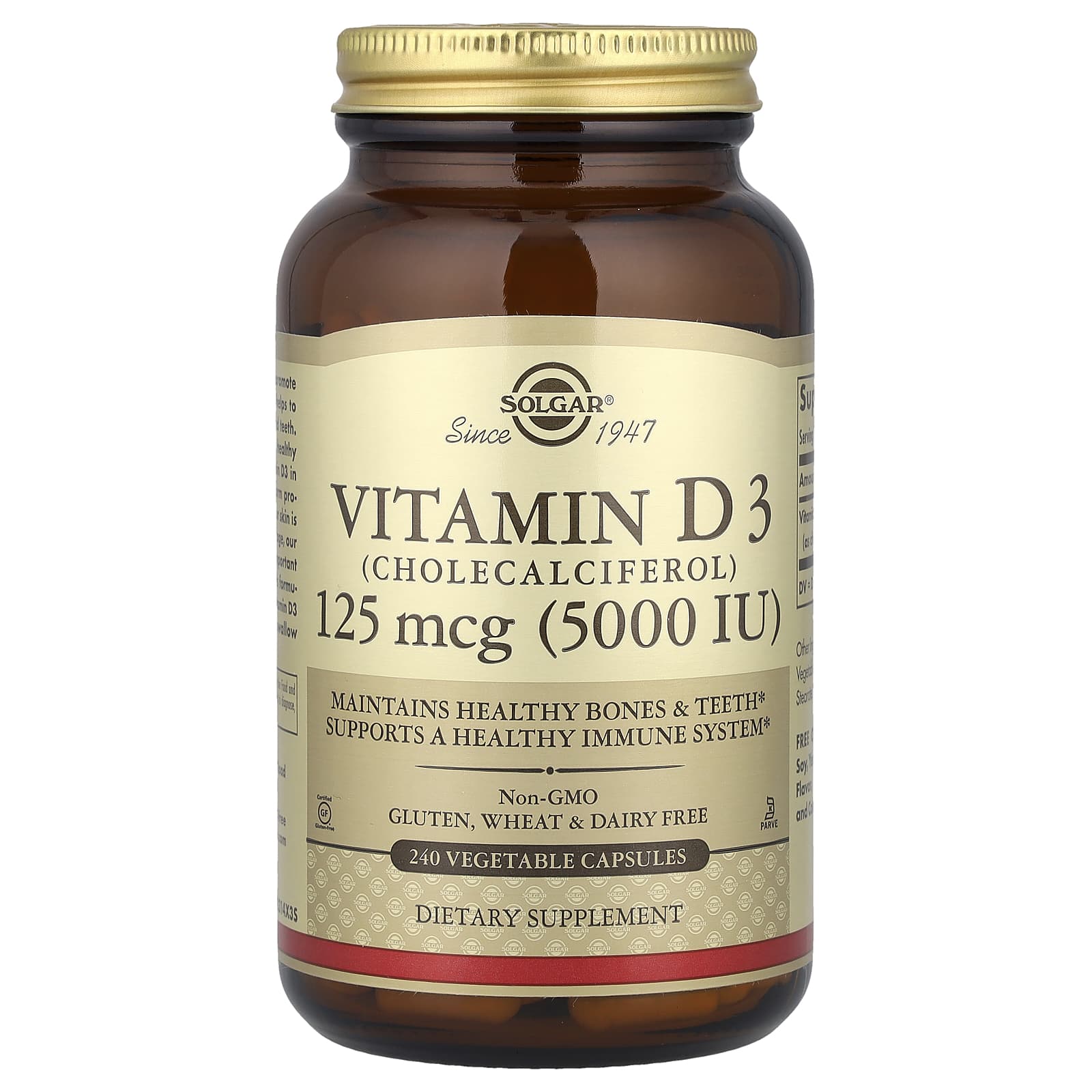 

Vitamin D3 (Cholecalciferol), 125Mcg (5,000Iu), 240 Veggie Capsules