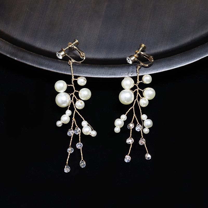 French Fashion Pearl Bride Earrings: Elegant High-End Ear Clips for Women