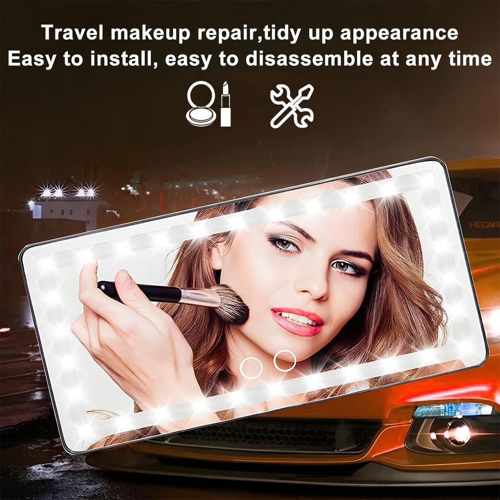 LED Car Sun Visor Vanity Mirror, Dimmable Rechargeable Vehicle Touch Screen Cosmetic Mirror With 3 Light Modes & 60LEDs, Auto Interior Rear View