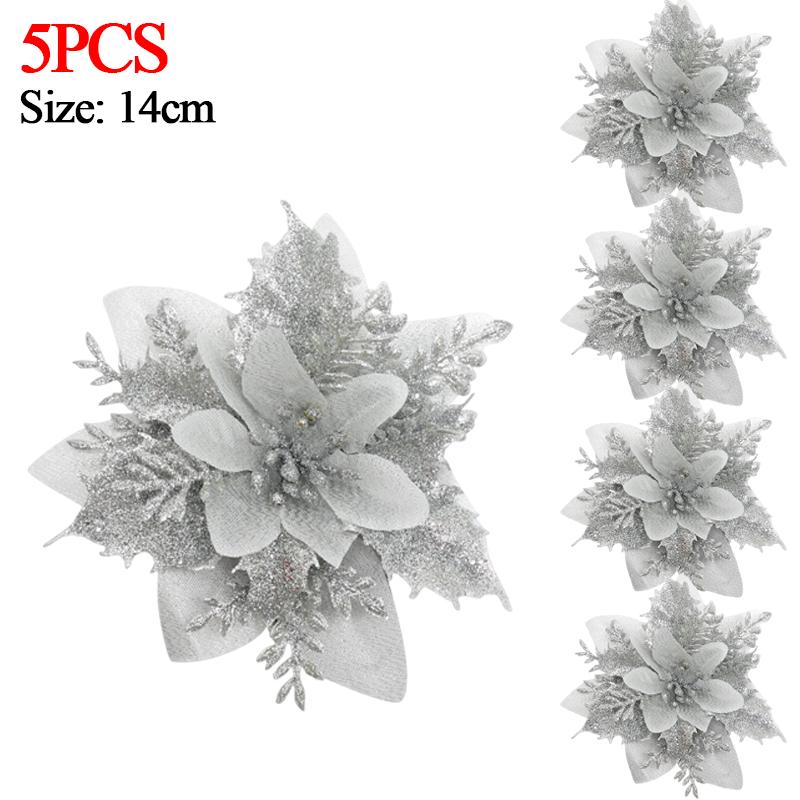 Flori Artificiale de Crăciun Aurii Roșii cu Sclipici Poinsettia cu Clipsuri Ornamente Pom de Crăciun DIY Coroană Nuntă Decorațiuni Anul Nou