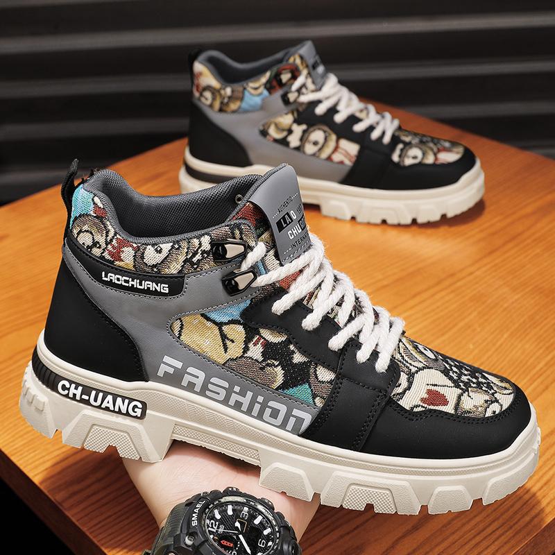 Cartoon graffiti canvas shoes high top shoes casual student board shoes cowboy martin boots 39
