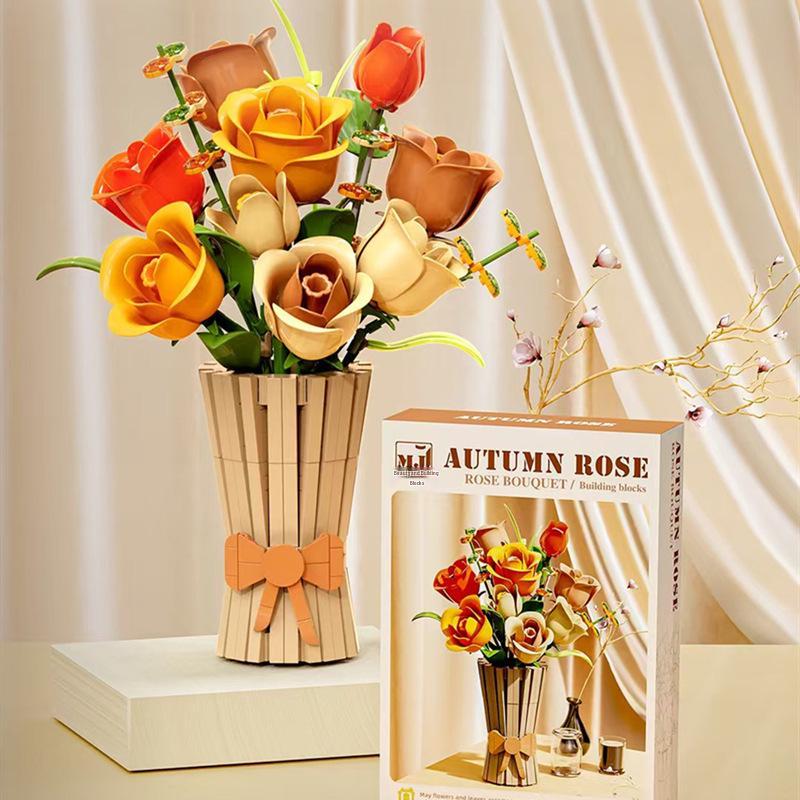 Mattoncini da Costruzione in Vaso Beauty & Bloom: Giocattolo da assemblare con linguaggio floreale per bambine, Decorazione da scrivania, Regalo