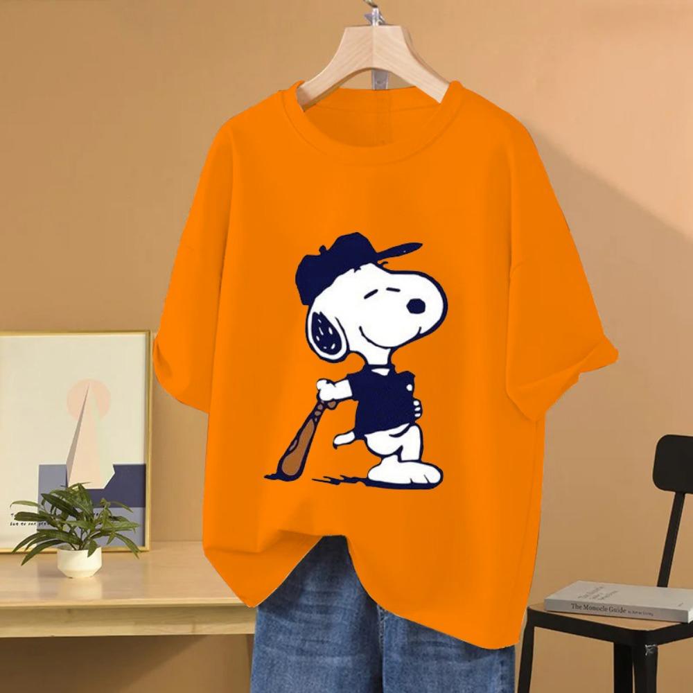 Snoopy Baseball Cartoon Anime Women T-shirt Summer Short Sleeve Men Tee Shirts Tops 2025 New Fashion Couple Clothes