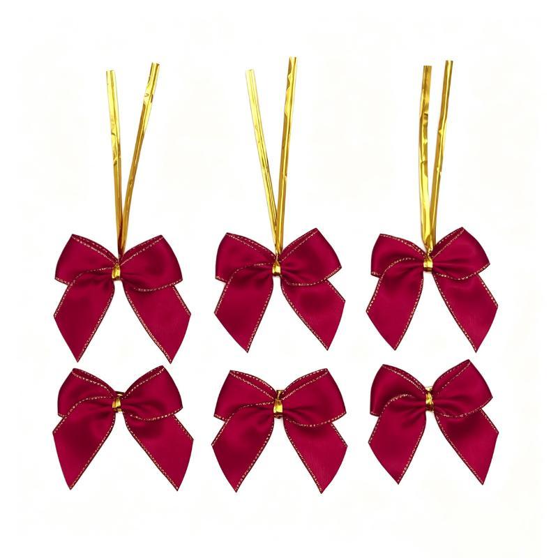 Mini Bow Red Gold Ornament Xmas Bowknots For Christmas Tree Gift Wrapping Wreath Wine Bottle Party Decoration Accessories