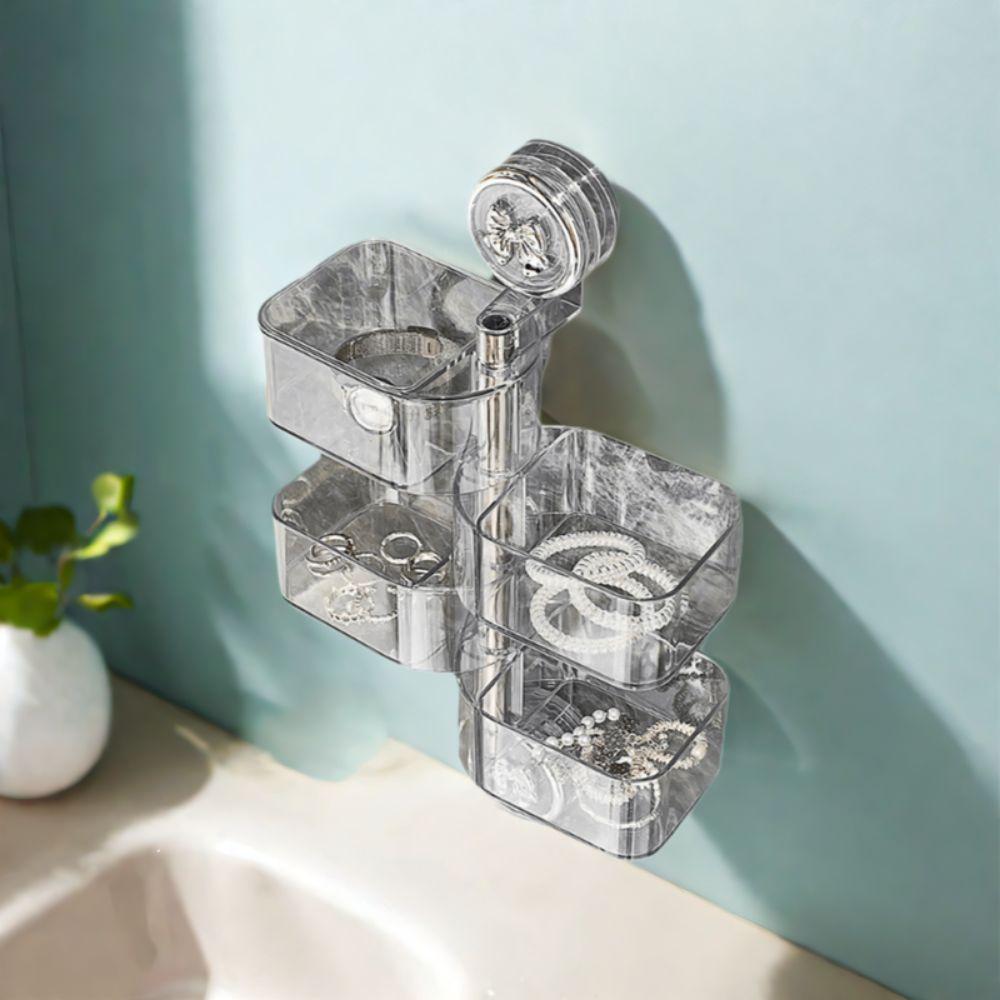 Wall Mounted Suction Cup Rotating Jewelry Box Plastic Hairpin Jewelry Display Rack for Home