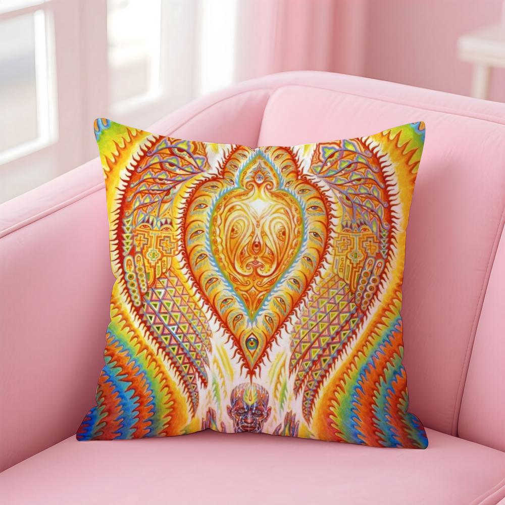 A-Alex GreyS Trippy Psychedelic Cushion Cover Comfortable Reversible Pillow Cover Ideal for Car Sofa Bedroom & Beyond