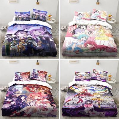 Puella Magi Madoka Magica Zestaw Pościeli Chłopcy Dziewczynki Rozmiar Twin Queen Poszwa na Kołdrę Poszewka na Poduszkę Łóżko Dziecko Dorosły Moda Tekstylia Domowe