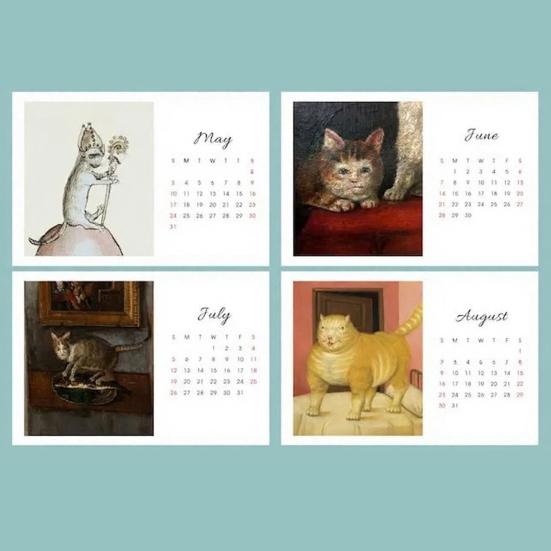 Pisici Urate în Picturi Renascentiste Calendar 2026 Pisici Medievale Amuzante Calendar de Perete Vintage Planificator 12 Luni Artă de Perete cu Pisici Renascentiste Ciudate pentru Pisici