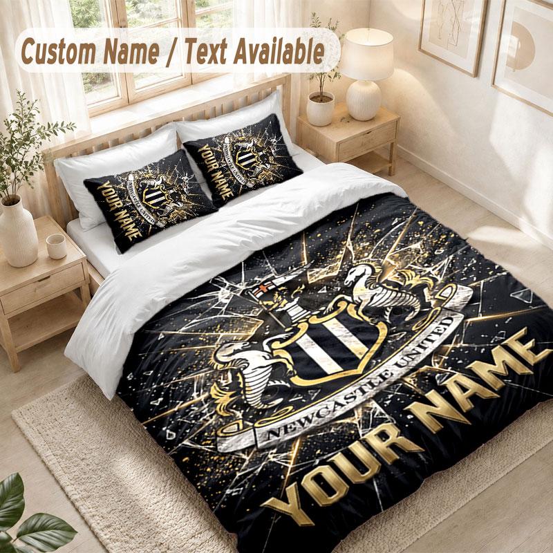 Custom Name Bedding Set 3 PiecesNewcastle United FC Print Duvet Cover + 2 Pillowcases Soft Bed Decor