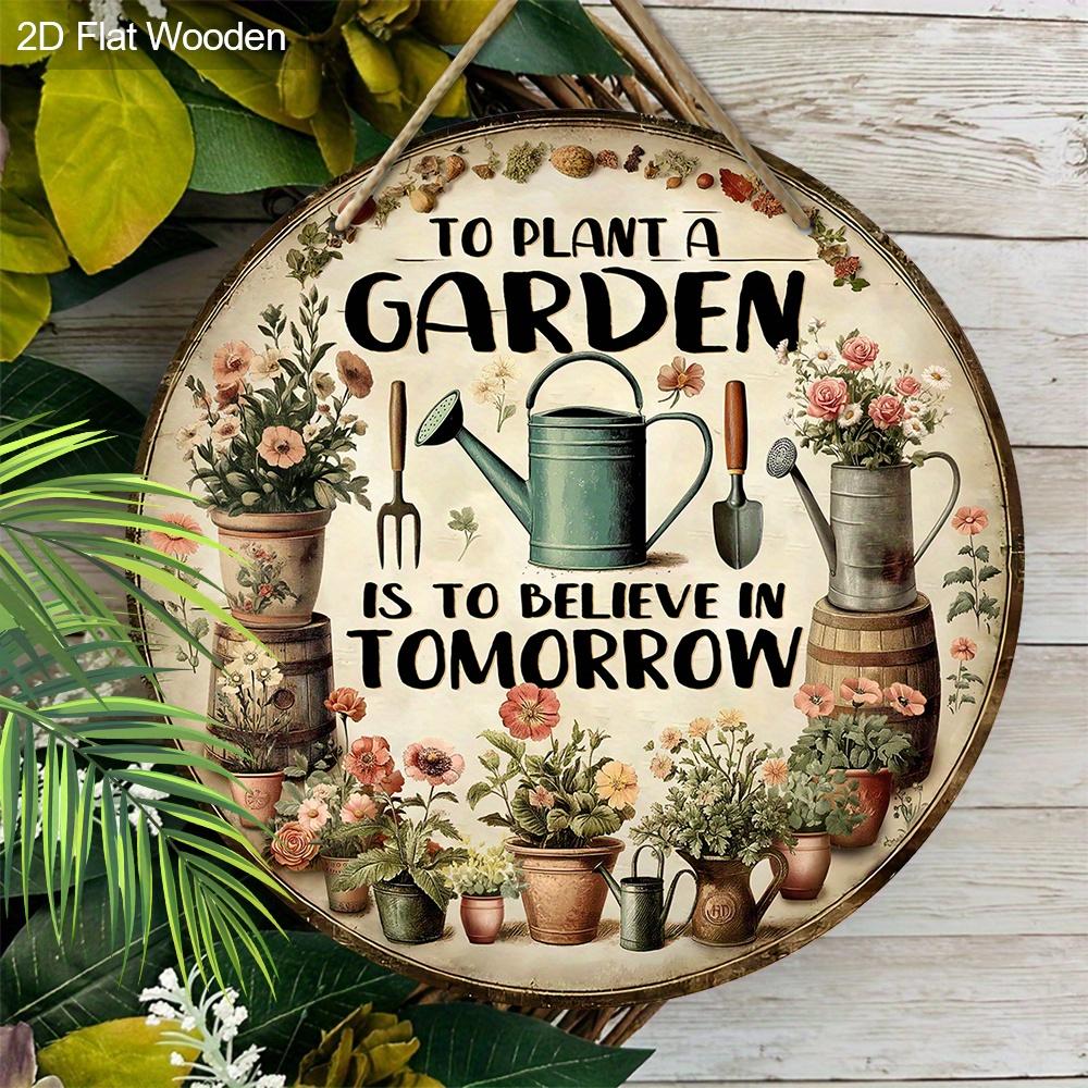 Vintage Gardening Wooden Sign, Charming Round Sign for Garden & Front Door, Wall Hanging Decor - Ideal Gift for Plant Lovers