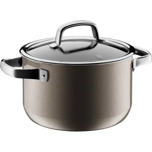 WMF FusionTech Mineral High Casserole DR (Dark Brass), a 20cm deep double-handled pot compatible with induction and gas stoves, perfect for waterless