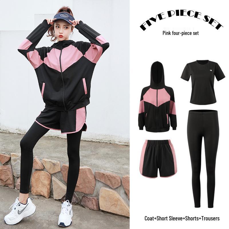 Women's Plus Size 5-Piece Yoga Set: Long Sleeve & Pants for Autumn/Winter Outdoor Gym Running