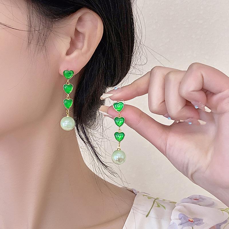 2024 New Heart-Shaped Glass Pearl Jewelry Set: Lightweight Luxury - Necklace, Earrings & Bracelet