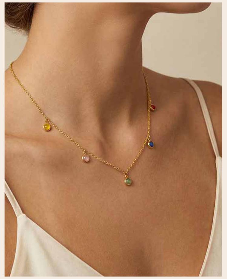 Collana in Acciaio Inossidabile Pietra Naturale Pietra Preziosa Colorata Collane a Stazione Gioielli Impermeabili da Donna