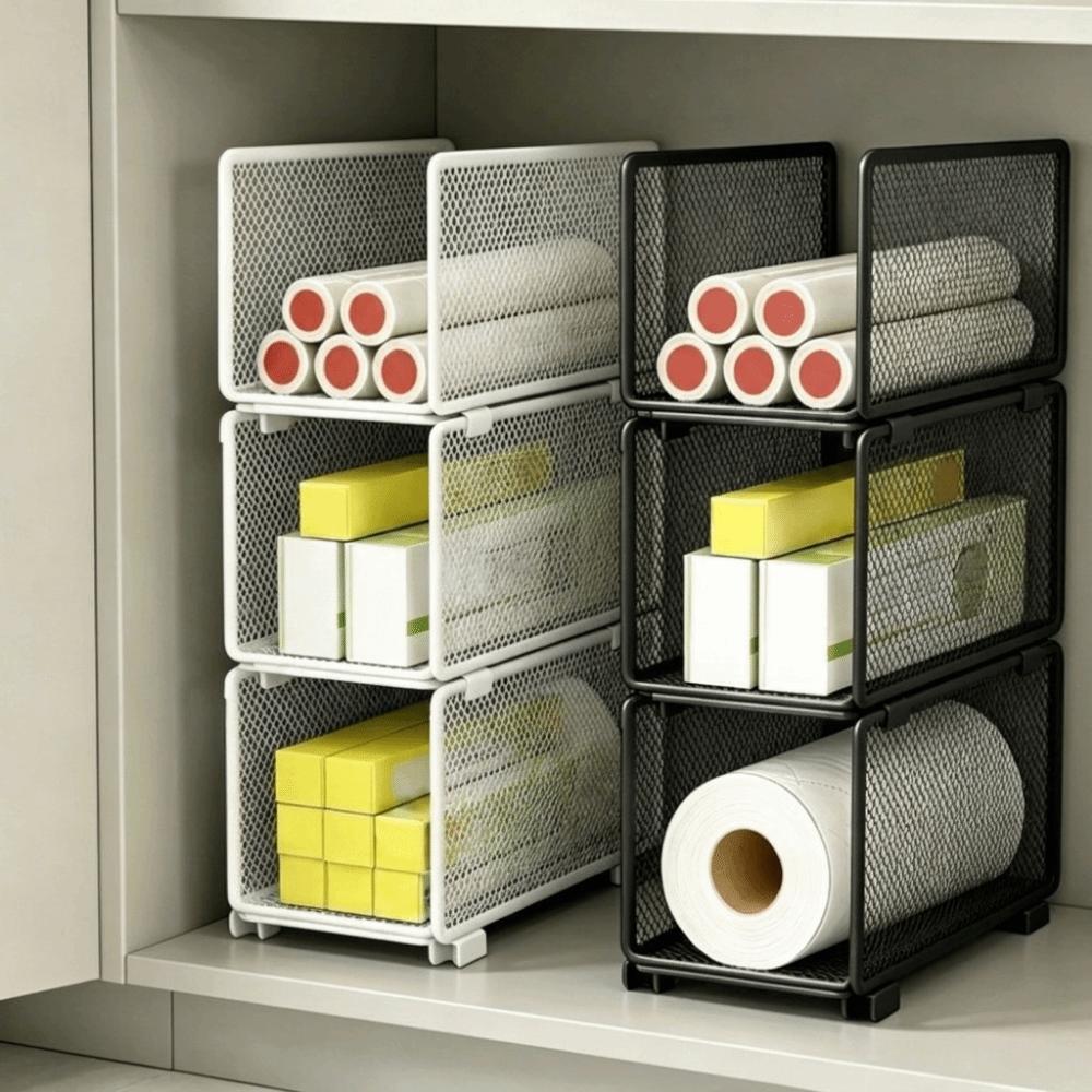Multi-Layer Plastic Wrap Storage Rack Iron Vertical Storage Rack Cabinet Organizer for Kitchen