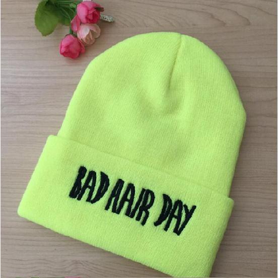 European and American Hip-hop Pullover Hat with Lettering Bad Hair Day Knitted Hat Embroidered Wool Hat 15Colorful Beanie