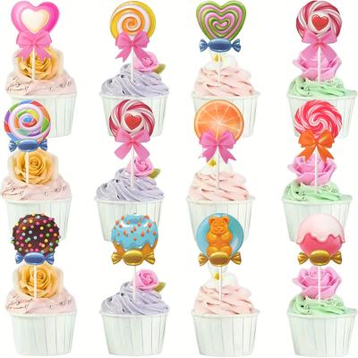 24 szt. Urocze Toppery na Cukierki Lizaki Lody Ciasto Słodkie Dekoracje Tematyczne na Urodziny Ślub Boże Narodzenie Walentynki