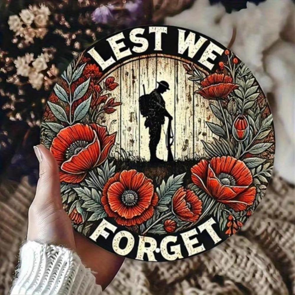 Vintage Poppy Metal Wall Art Rustic Aluminum Round Sign Decor