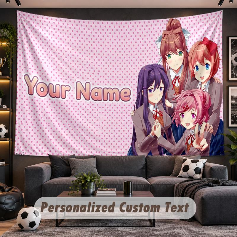 Doki Doki Literature Club Personalized Tapestry Support Custom Name, Wall Art Home Decoration