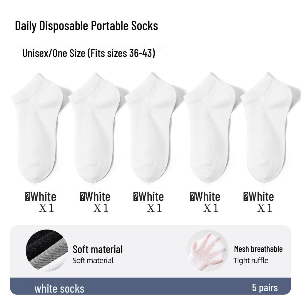 Disposable Mid-Calf Cotton Socks for Men and Women - Breathable, Sweat-Absorbent, Odor-Resistant for Travel and Daily Use.