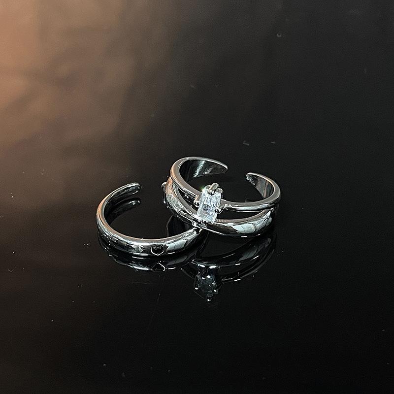 Niche Minimalist Design Sense Geometric Personality Double-Layer Love Zir*****Pen Ring Female French Tide