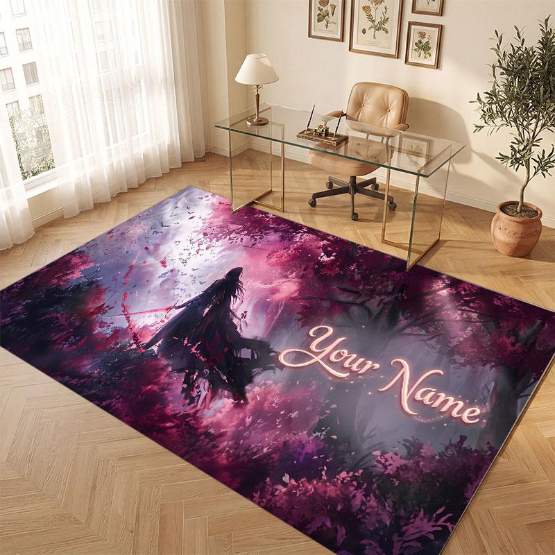 Mushroom Forest Theme Crystal Velvet Floor Rug Personalized Custom Name Text Warm Carpet Home Decoration
