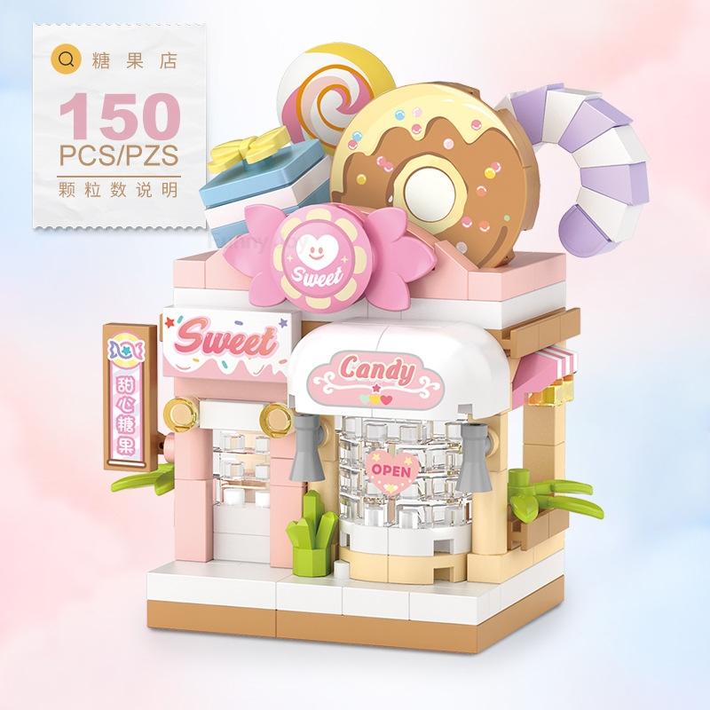 LOZ Panda Pet Restaurant Dessert Coffee Pet Fruit Store Street View Food House Building Blocks Kit Bricks Model Toy