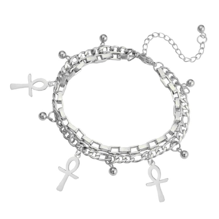 

Luxurious Stainless Steel Bracelet For Women Featuring Delicate Beads And Crucifix Pendant for Daily & Party серебряный