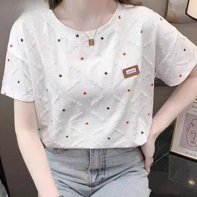 Moda Donna Casual Estivo Primavera Bluse e Camicie a Maniche Corte Girocollo con Stampa Stella