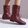 Vintage British Women's Short Boots Flat-bottomed Lace-up Women's Medium Boots Autumn and Winter Chelsea Short Boots Fashion Martin Boots