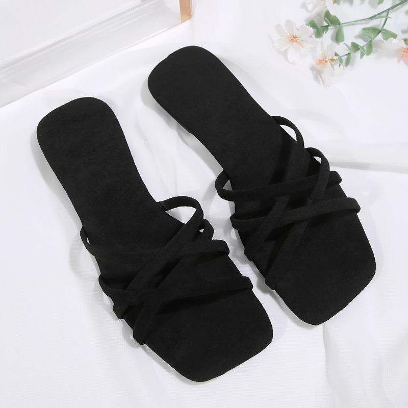 

Модные новые летние тапочки для женщин Модные с квадратным носком Замшевые с перекрещенными тонкими ремешками Открытый носок Дышащие Противоскользящие Износостойкие Сандалии 42 чёрный