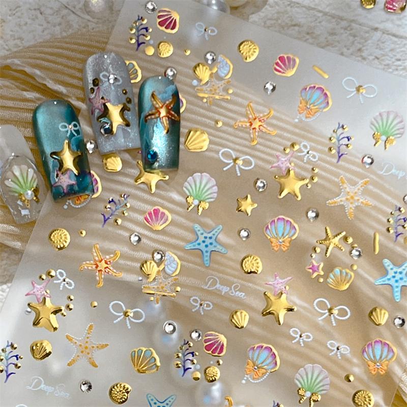 Summer 3D Beach Ocean Nail Art Stickers Shell Starfish Sticker Clams Conch Coral Sea Nail Decoration Manicure Salon Decals Diy