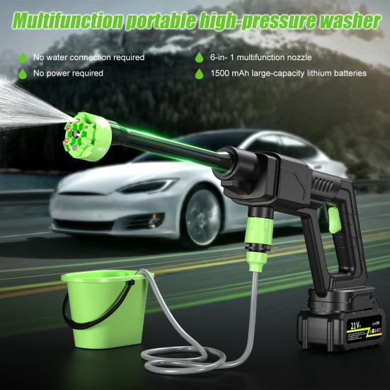 Electric Pressure Washer Cordless Power Pressure Washer 500PSI, 1GPM Adjustment Portable Power Cleaner with 6-in-1 Adjustable Nozzles