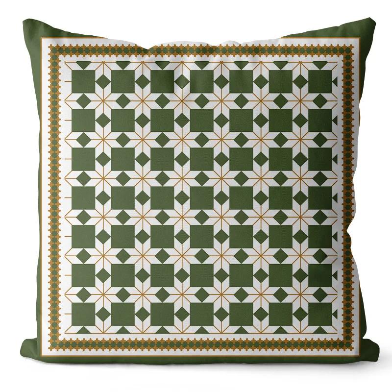 New Nordic Retro Green Geometric Pillow Cover American French Light Luxury Home Sofa Bedside Pillowcase Home Decoration