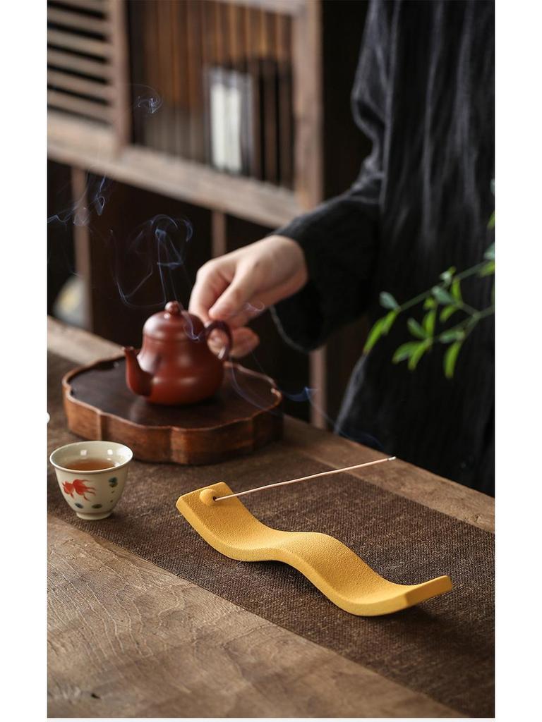 Creative Coarse Pottery Incense Holder - Reclining Sandalwood Burner & Ornament for Home or Office.