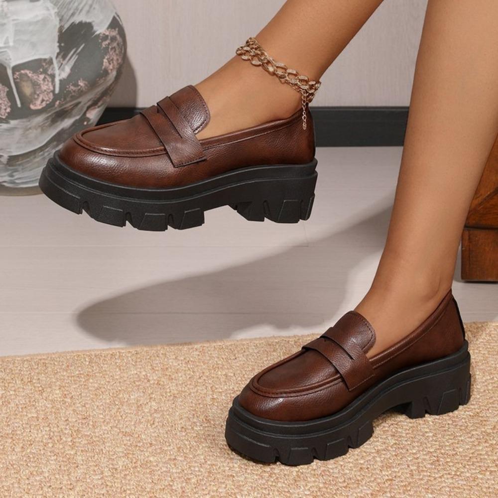 Spring New Coarse Heel Single Shoes Women's Round Head Deep Mouth Thick Sole Anti-slip Wear-resistant Loafers