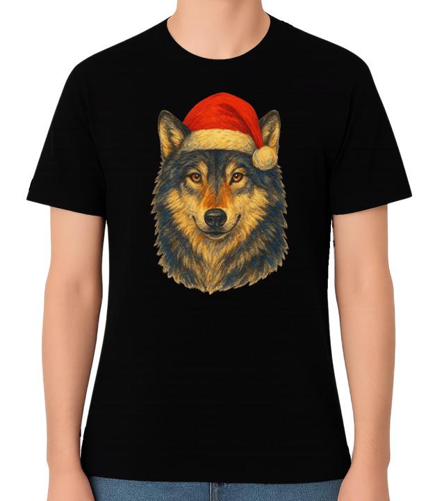 Wolf Santa Hat Unisex T-Shirt Merry Xmas Men Ladies Top Christmas Tee L