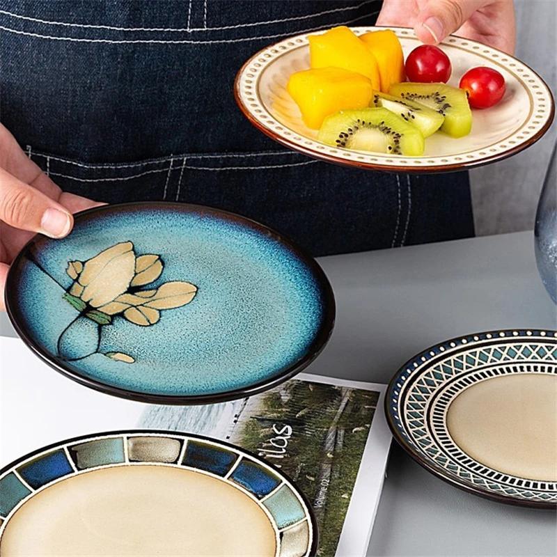 5-7-Zoll-Knochenteller Kreatives handbemaltes unterglasurfarbenes Keramikgeschirr Kaltes Gericht Obst Dim Sum Teller Snack Haushaltsgeschirr
