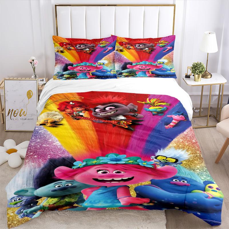 Trolls World Tour Print 3Pcs Bedding Setduvet Cover With 2 Bedropillowcase Home Birthday Gift
