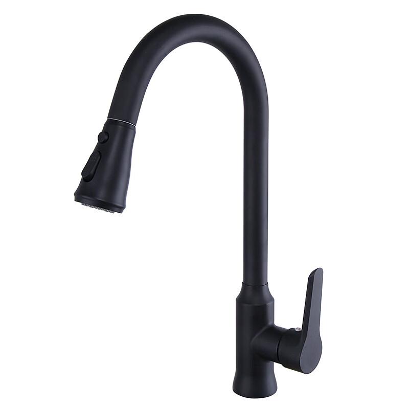 OEING Matte Black Brass Pull-Out Kitchen Faucet