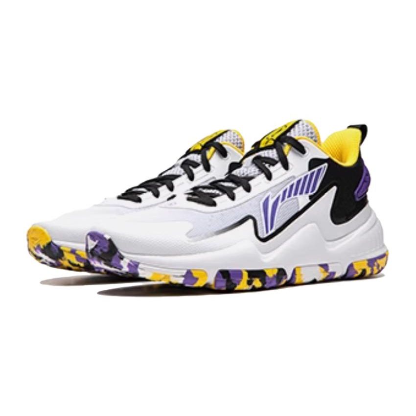 Li Ning Kids Comfortable Non-Slip Wear-Resistant Rebound Basketball Shoes Kids Sneakers White Purple Black YKBU050-3