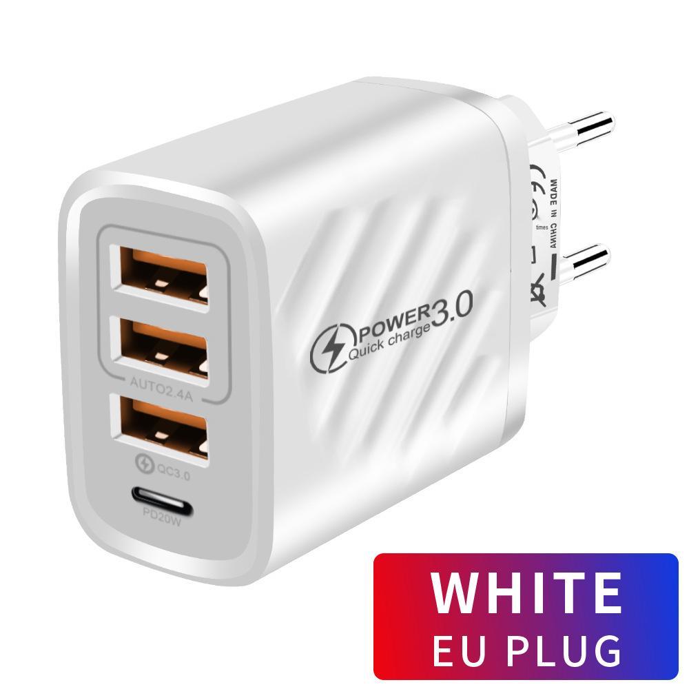 3-Port USB & PD Fast Charger - Multi-Device A+C 3A Adapter (EU/US/UK)