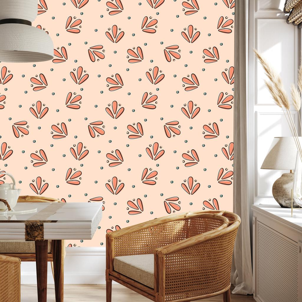 Wallpaper Small Flowers Cream, Beige and Orange for Living Room and Bedroom 50x1000