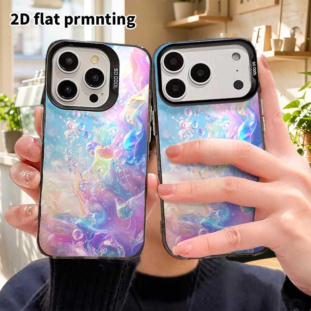 Phone Case: 2D Flat Design, Fits iPhone 18, 17, 16, 15, 14, 13 Pro, Color Silver Protective Case, Couple Style, Rainbow Bubbles, Christmas and Hallowe