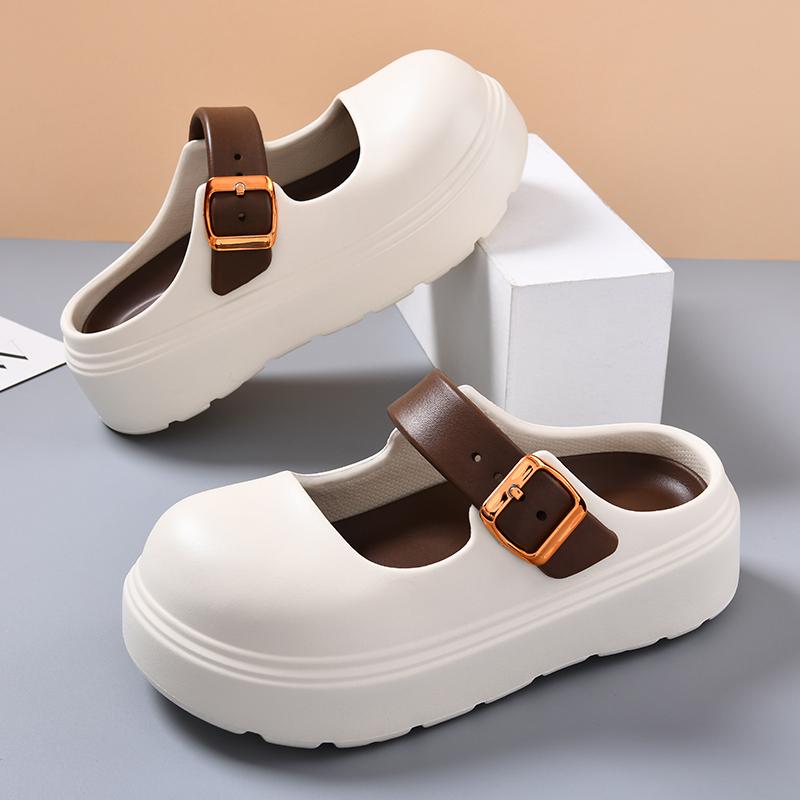 Fashion 2025 Solid Color Chunky Clogs Sandals Women Chic Buckle Strap Design Thick Sole Garden Shoes Woman Eva Beach Platform