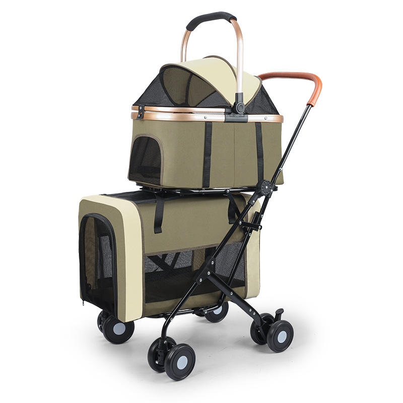 

Foldable Dog Stroller Travel Carriage Detachable Carriers Safety Belts 4 Lockable Wheels for Small/Medium Pets Multi-Pet зелёный