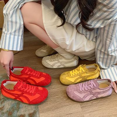 2025 Spring New Comfortable Retro Round Head Lace-up Soft-soled German Training Shoes Women's Forrest Gump Shoes Flat Casual Sports Shoes