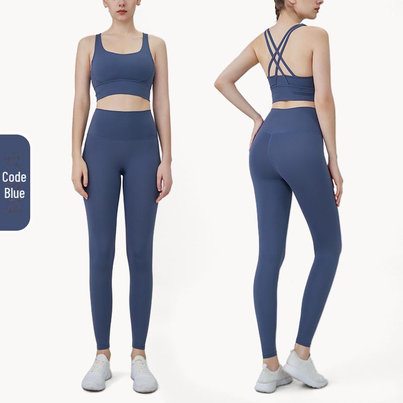 "Letní jógová souprava s kříženými zády": Kalhoty a top s vysokým pasem a zvedajícím hýždě